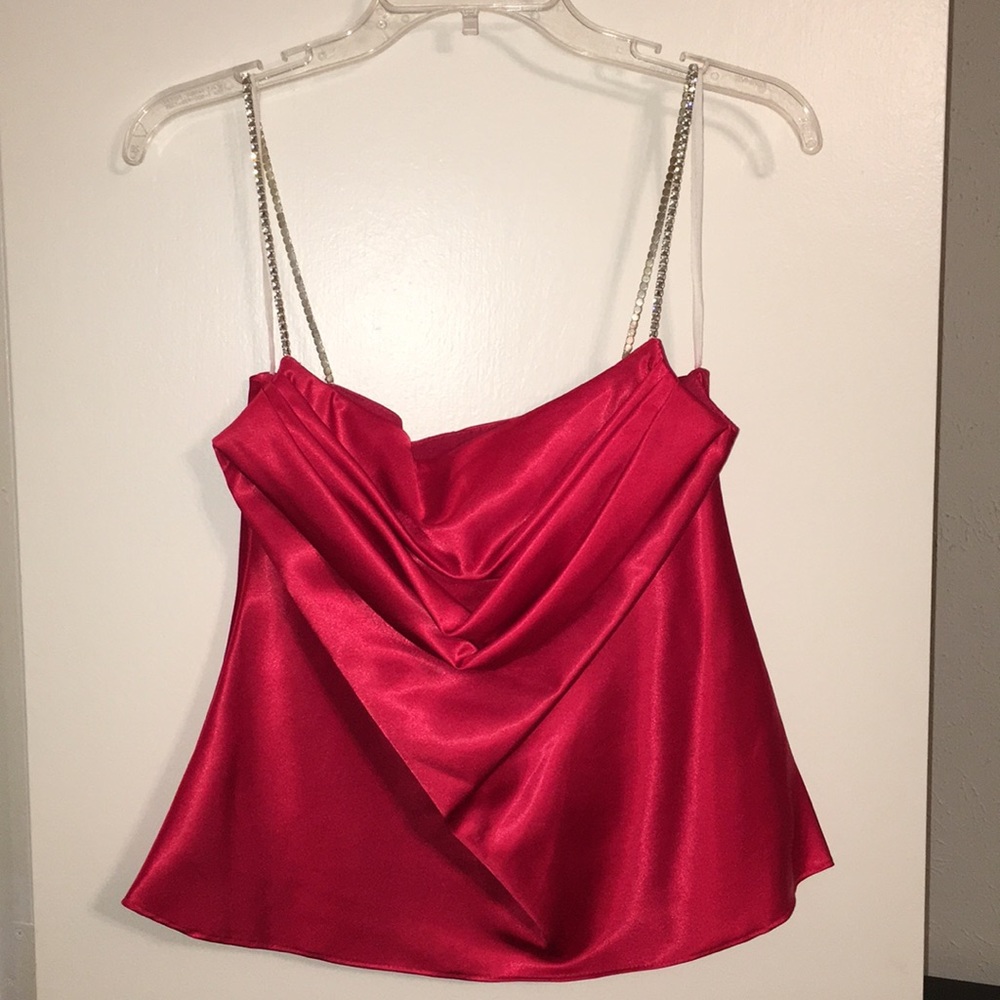 Red dress top or shell for blazer - sparkle straps